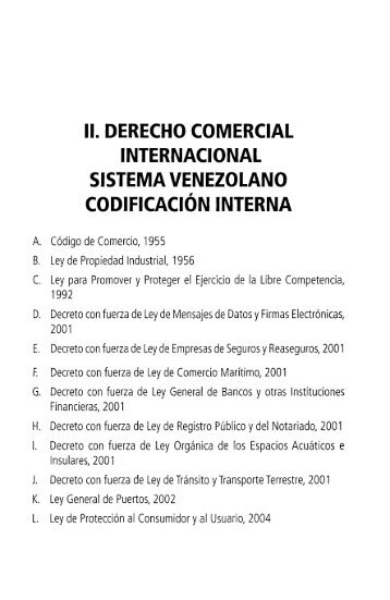 II DERECHO COMERCIAL INTERNACIONAL SISTEMA VENEZOLANO CODIFICACION INTERNA