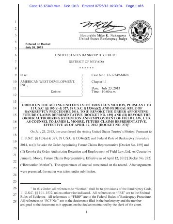 Order on the Acting United States Trustee's Motion, Pursuant to 11 ...