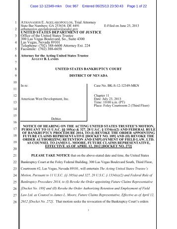 Notice of Hearing on the Acting United States Trustee's Motion to ...
