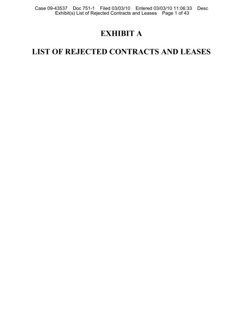 EXHIBIT A LIST OF REJECTED CONTRACTS AND LEASES