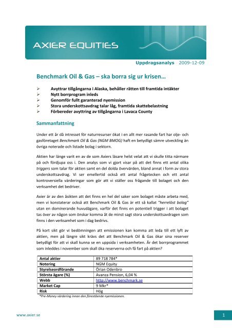 Benchmark Oil & Gas – ska borra sig ur krisen…