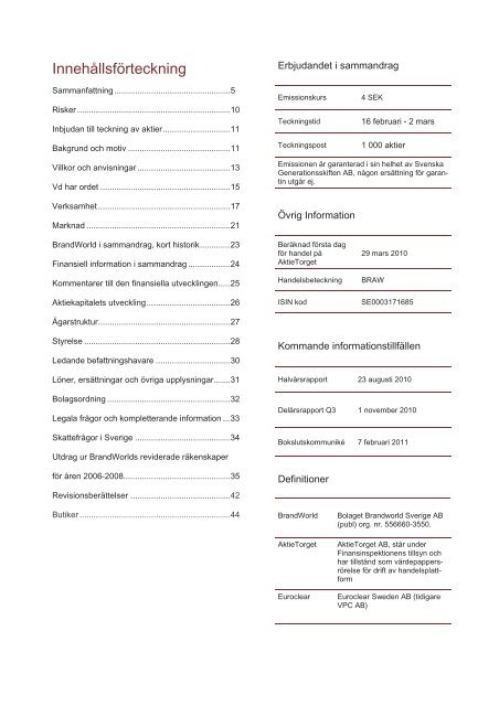 Framtidsinriktade uttalanden och marknadsinformation