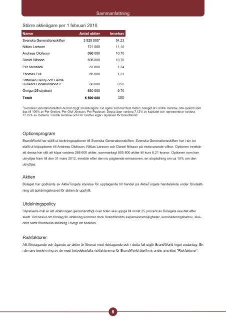 Framtidsinriktade uttalanden och marknadsinformation