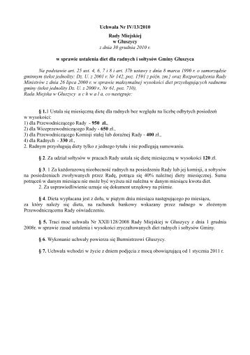 UchwaÅa Nr IV/13/2010 Rady Miejskiej w GÅuszycy z dnia 30 grudnia ...