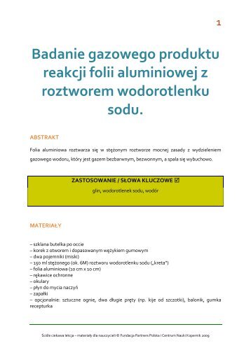 Badanie gazowego produktu reakcji folii aluminiowej ... - Lesson.org.pl