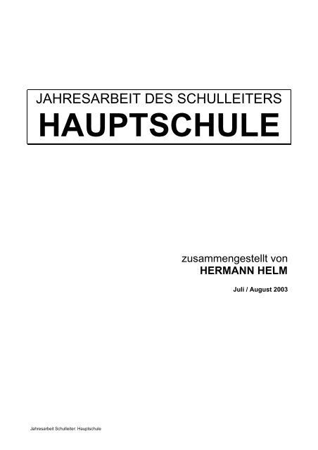 Jahresarbeit Schulleiter: Hauptschule - NÖ Landeslehrer