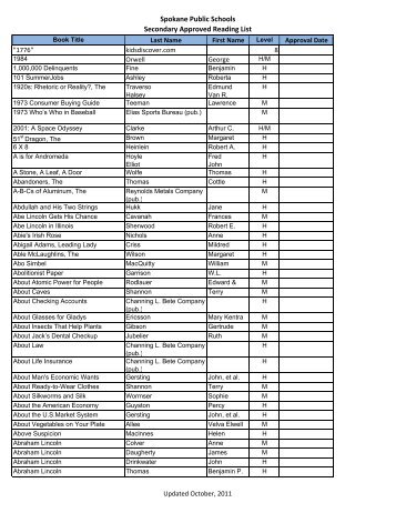 MS-HS Approved Reading List Oct '11.xlsx - Spokane Public Schools