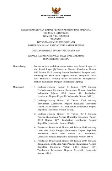 PerKBPOM No 7 Tahun 2013 Tentang Batas Maksimum Penggunaan Bahan Tambahan Pangan Perlakuan Tepung_Nett