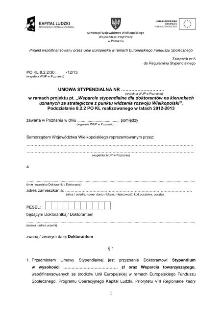 Umowa Stypendialna - EFS - PoznaÅ