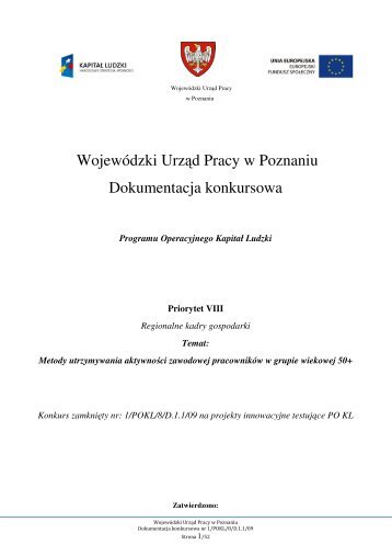 Wojewódzki Urząd Pracy w Poznaniu Dokumentacja konkursowa