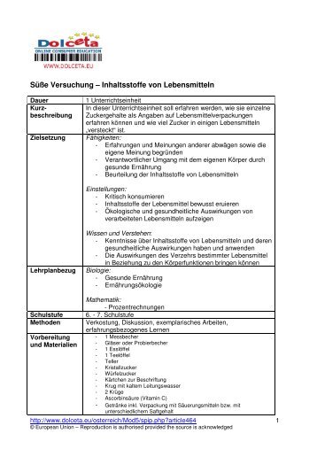 Süße Versuchung – Inhaltsstoffe von Lebensmitteln - Dolceta