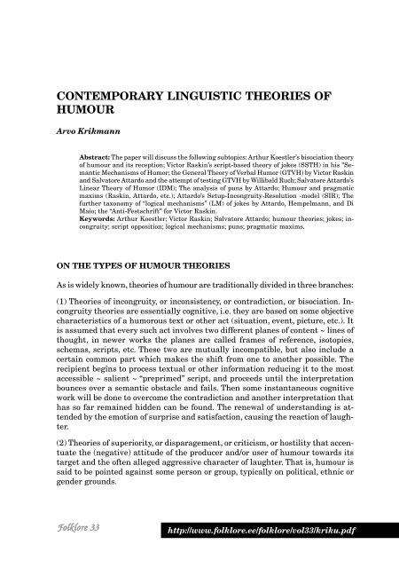 CONTEMPORARY LINGUISTIC THEORIES OF HUMOUR