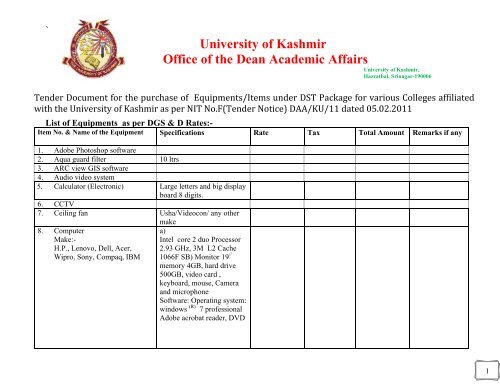 University of Kashmir Office of the Dean Academic Affairs