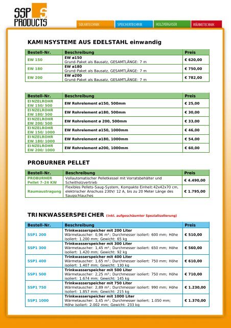 Preisliste Endkunde exkl. gesetzl. MwSt. Stand: 09/2011