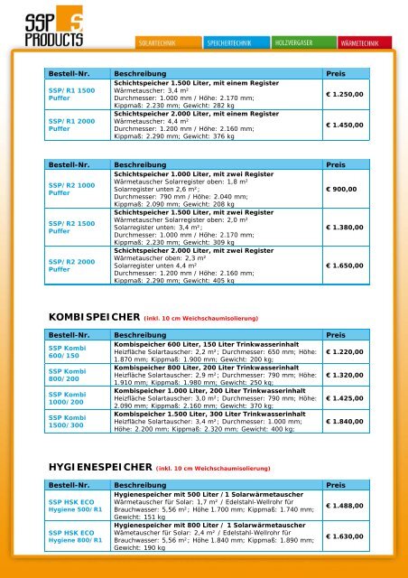 Preisliste Endkunde exkl. gesetzl. MwSt. Stand: 09/2011