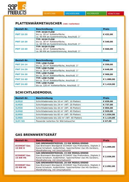 Preisliste Endkunde exkl. gesetzl. MwSt. Stand: 09/2011