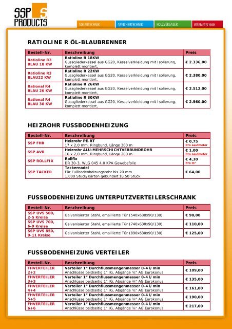 Preisliste Endkunde exkl. gesetzl. MwSt. Stand: 09/2011