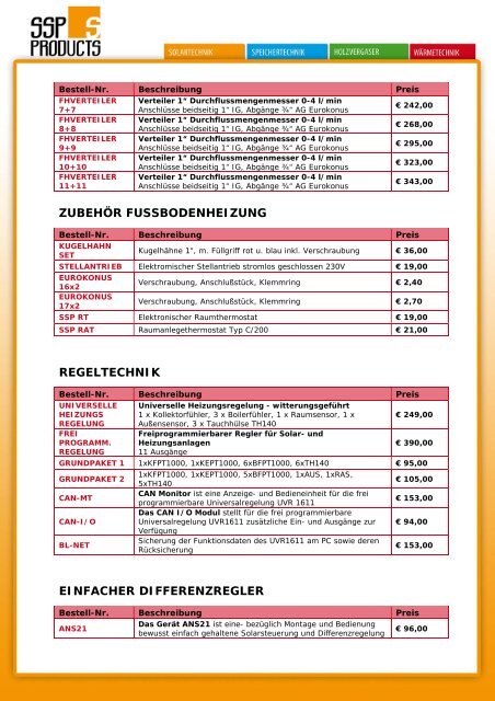 Preisliste Endkunde exkl. gesetzl. MwSt. Stand: 09/2011