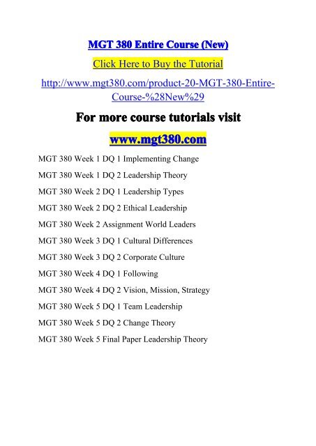 MGT 380 Entire Course (New)