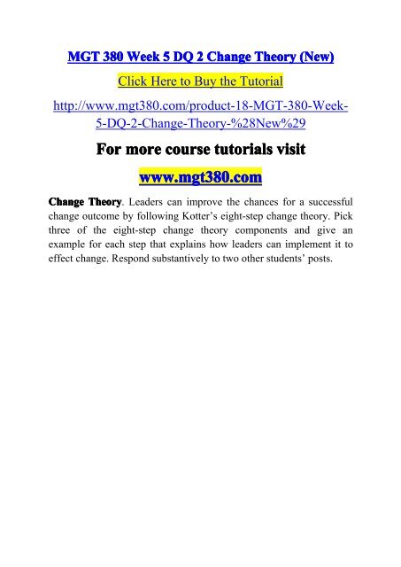 MGT 380 Week 5 DQ 2 Change Theory (New)