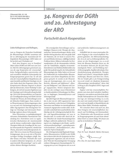 Zeitschrift für Rheumatologie – Supplement 1 - Deutsche ...