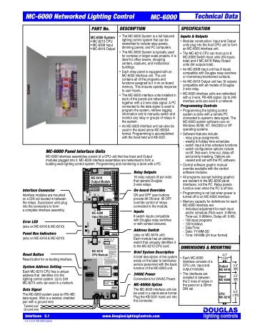 MC-6000 Networked Lighting Control MC-6000 Technical Data