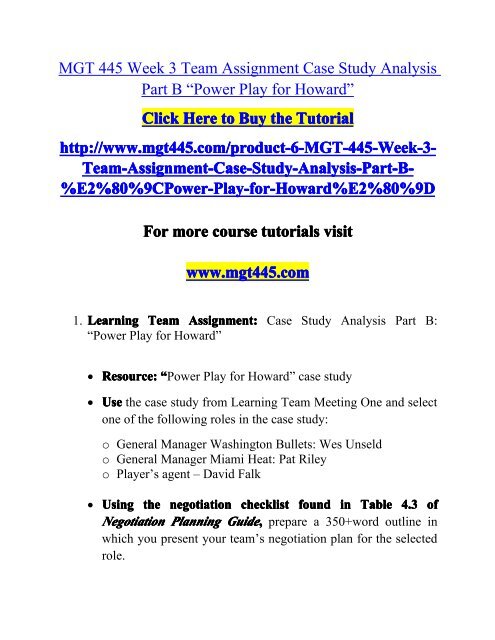 MGT 445 Week 3 Team Assignment Case Study Analysis Part B 