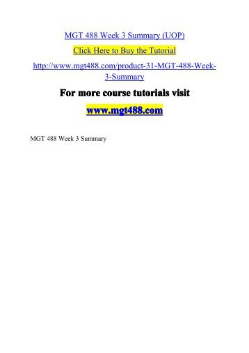 MGT 488 Week 3 Summary (UOP) 