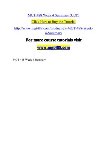 MGT 488 Week 4 Summary (UOP) 