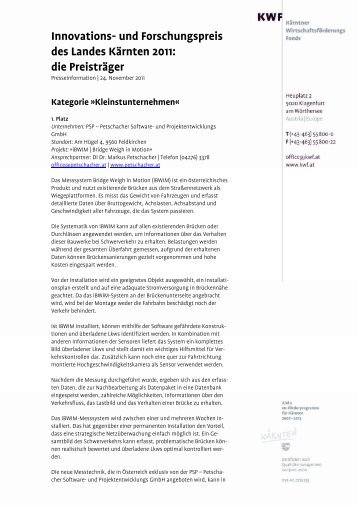 Innovations- und Forschungspreis des Landes Kärnten 2011 ... - KWF