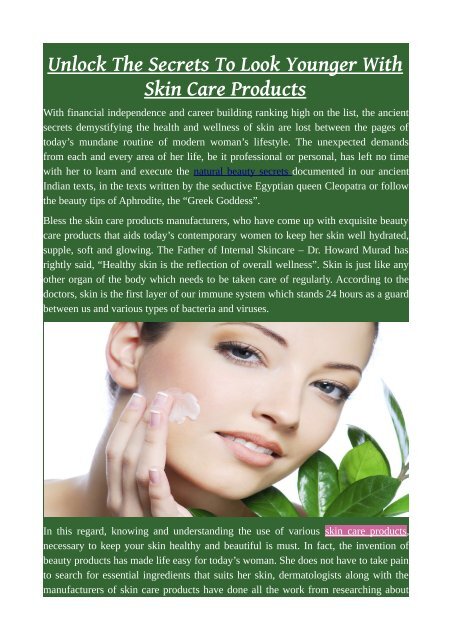 Unlock The Secrets To Look Younger With Skin Care Products.pdf