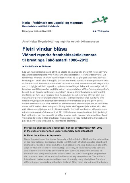 Fleiri vindar blása - Netla - Háskóli Íslands