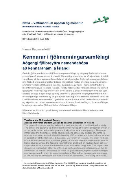 Kennarar í fjölmenningarsamfélagi - Netla - Háskóli Íslands