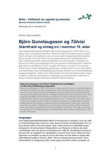 Björn Gunnlaugsson og Tölvísi - Netla - Háskóli Íslands