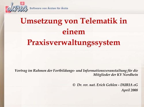 Umsetzung von Telematik in einem Praxisverwaltungssystem