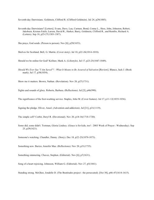 Adventist Review -- Author Index 2003 v180 Jul-Dec