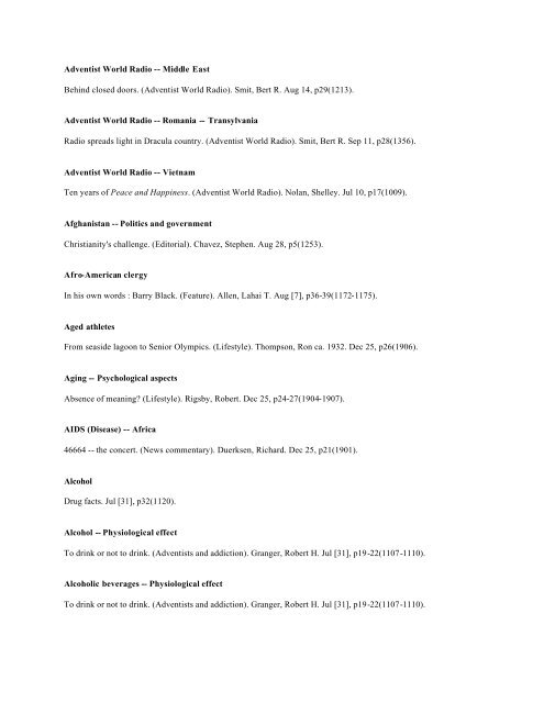 Adventist Review -- Author Index 2003 v180 Jul-Dec