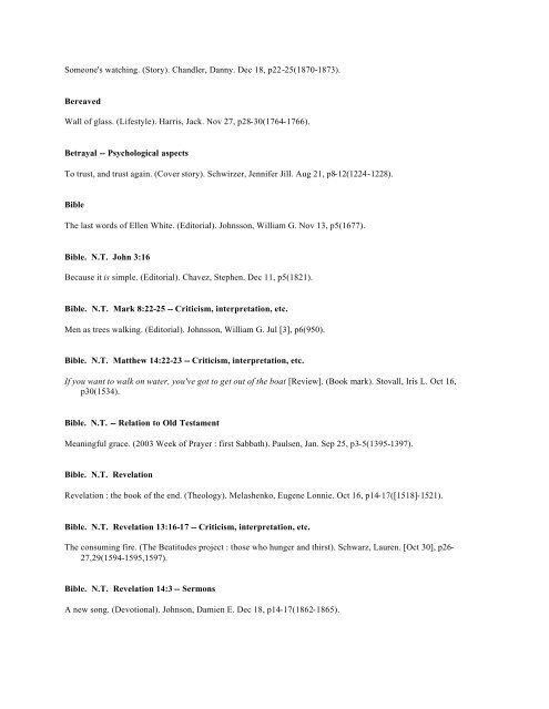 Adventist Review -- Author Index 2003 v180 Jul-Dec