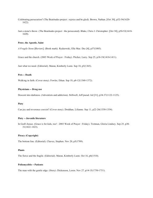 Adventist Review -- Author Index 2003 v180 Jul-Dec