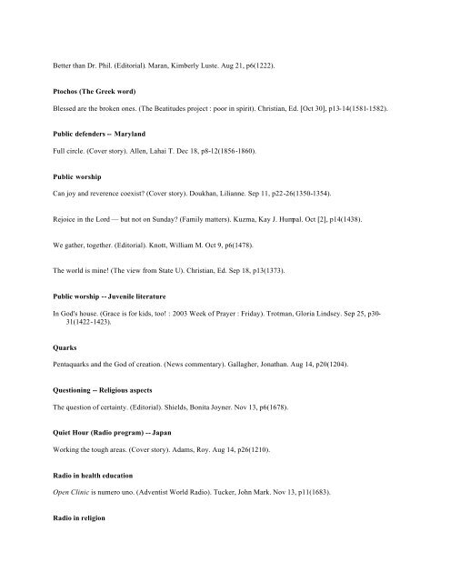 Adventist Review -- Author Index 2003 v180 Jul-Dec