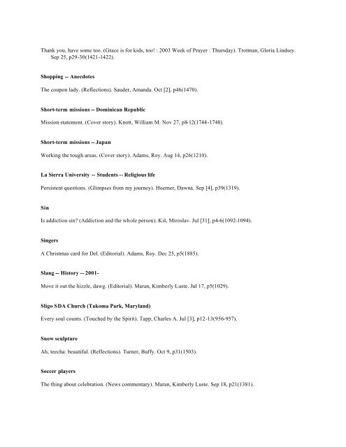 Adventist Review -- Author Index 2003 v180 Jul-Dec