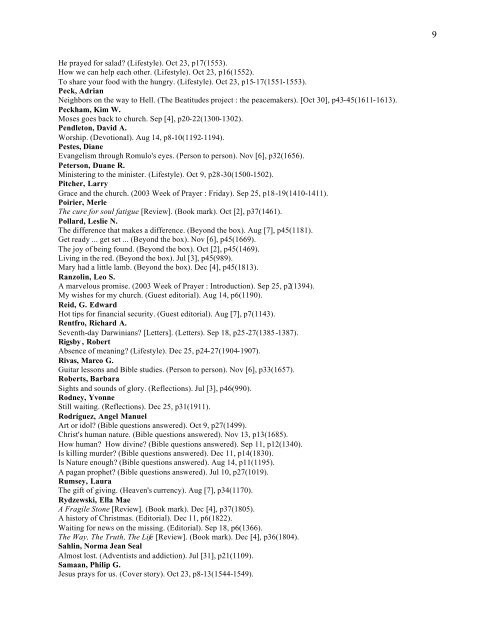 Adventist Review -- Author Index 2003 v180 Jul-Dec