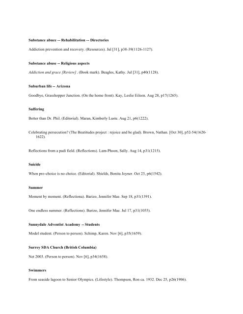 Adventist Review -- Author Index 2003 v180 Jul-Dec