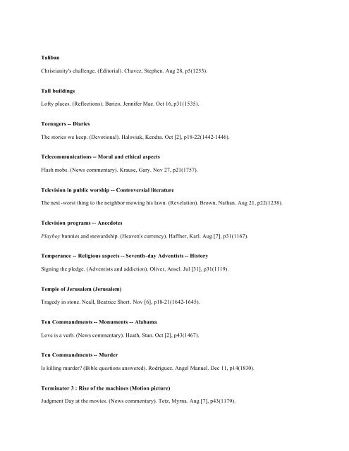 Adventist Review -- Author Index 2003 v180 Jul-Dec