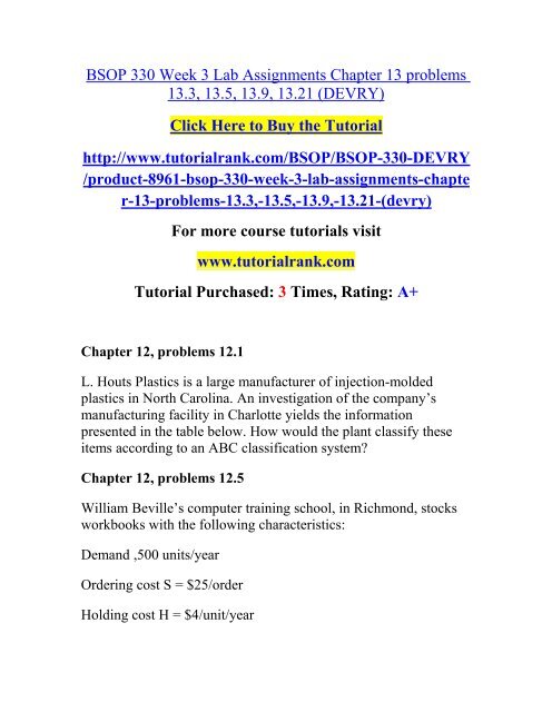 BSOP 330 Week 3 Lab Assignments Chapter 13 problems 13.3, 13.5, 13.9, 13.21 (DEVRY).pdf