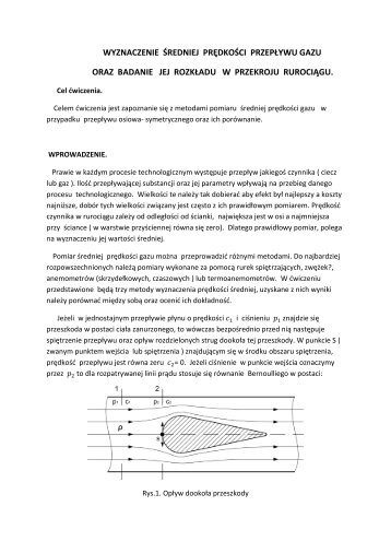 wyznaczenie średniej prędkości przepływu gazu oraz ... - AGH