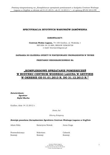 SIWZ - Strona GÅÃ³wna BIP dla CW Laguna - Gryfino