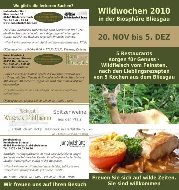 Wildwochen 2010 in der Biosphäre Bliesgau 20 ... - Hotel Bliesbrück