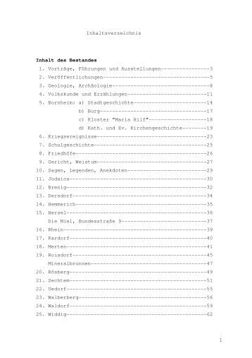 1 Inhaltsverzeichnis Inhalt des Bestandes 1 ... - Stadt Bornheim