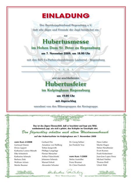 Einladung zur Hubertusfeier 2009 - Bezirksjagdverband ...